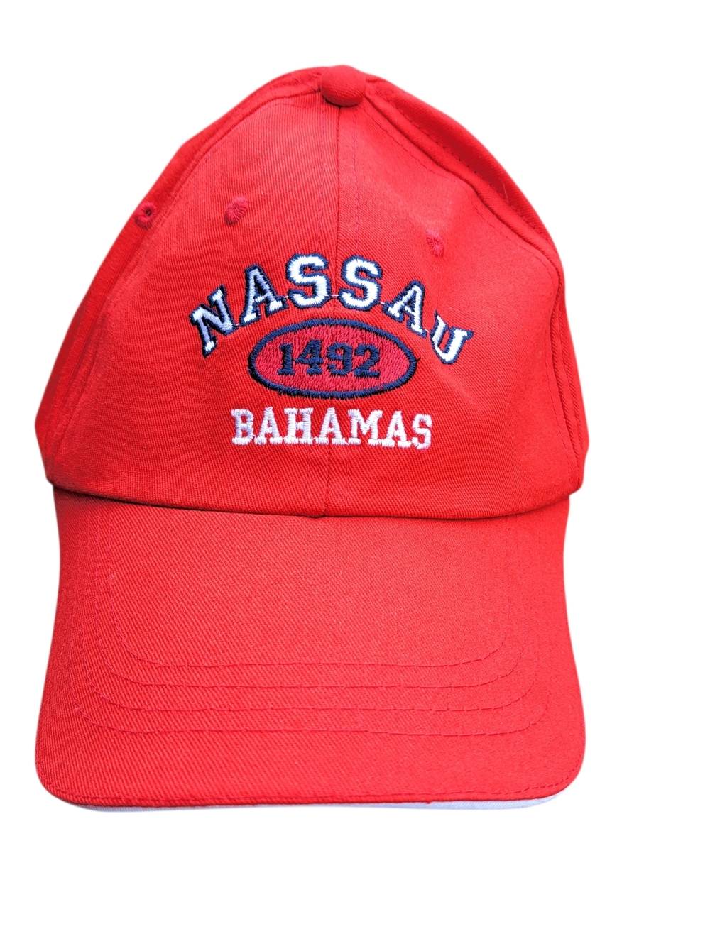 Nassau Bahamas 1492 Hat Red Embroidered Adjustable Cap Travel Souvenir